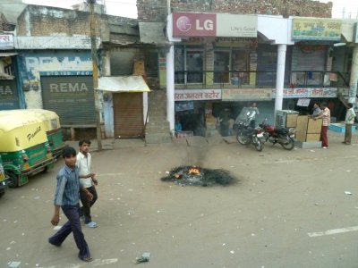 Campfire on the Street in Agra, India