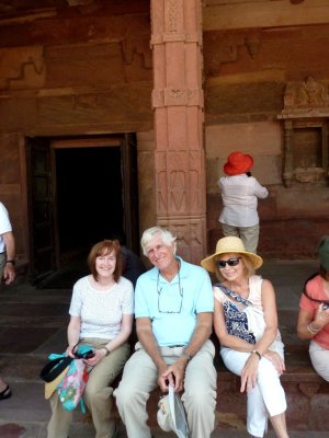 Susan, Parke, & Mollie in Front of Sandstone Column at Fatehpur Sikri