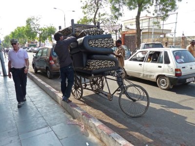 Loading Furniture onto a Bicycle in Agra, India