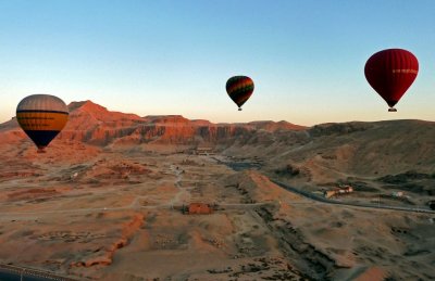 Balloons over the Valley Basin of Deir el-Bahari, Egypt