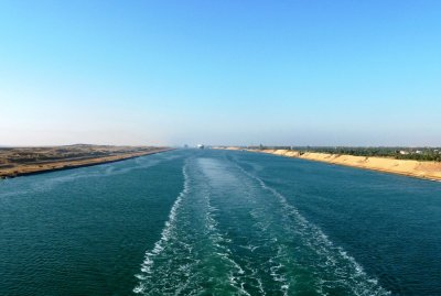 Trailing Ships in Northbound Convoy Through the Suez Canal