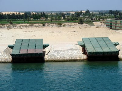 Pontoon Bridge Pieces Close to Our Balcony on the Suez Canal