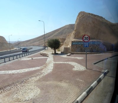 Pulling Into a Layby Where the Road in Israel is at Sea Level
