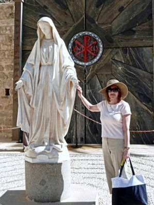 Susan with Virgin Mary Statue in the Courtyard of the Church of the Annunciation