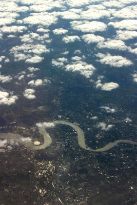 View of the Thames while flying over London