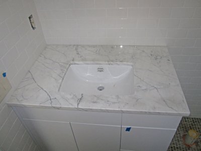 Day 259 - Upstairs Bath Vanity And Sink Installed Statuary Marble