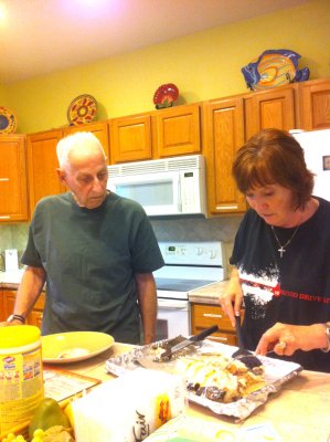 Dad and Tricia prepping Flounder