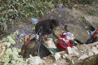 Shower on the road Kathmandu Pokhara
