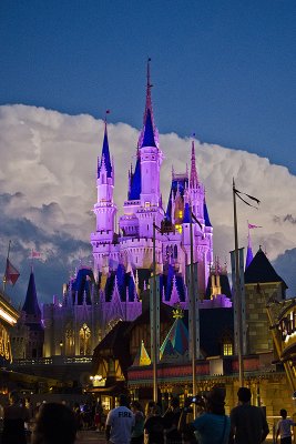 A beautiful night at the magic kingdom, despite the huge lightning cloud just south of the park