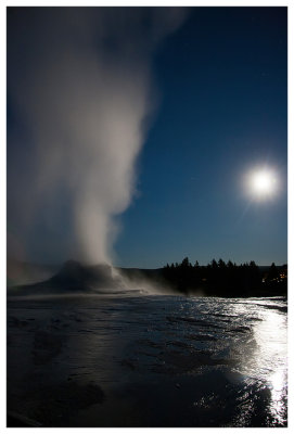 Castle Geyser and the full moon