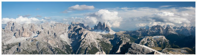 Tre Scarperi group, Tre Cime, and Sesto Dolomites from Picco di Vallandro