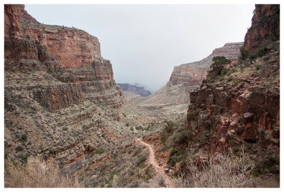 Hiking out of the clouds on the Bright Angel Trail