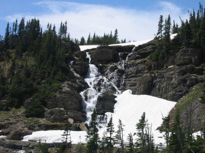 Waterfall next to the road up on Logan Pass