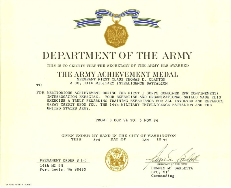 1994 Army Achievement Medal 4th Award