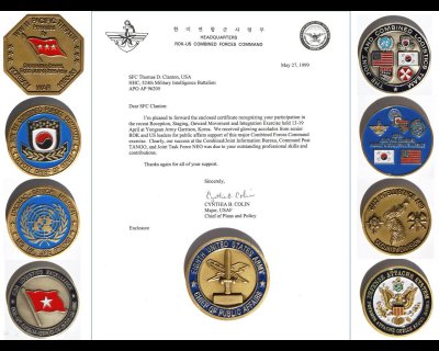 CFC Letter of Appreciation, coins from PAO and Generals