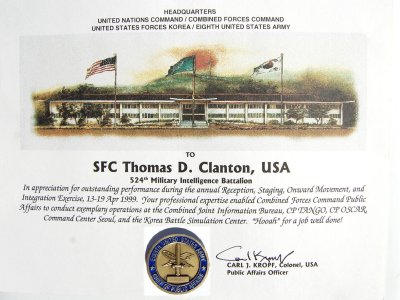 PAO Certificate of Appreciation and Coin