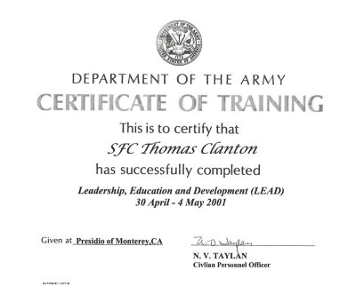 DA Civilian Manager's LEAD Workshop training certification