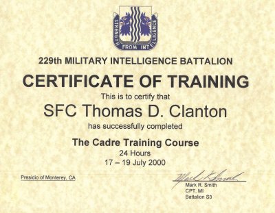 Cadre Training Course certification