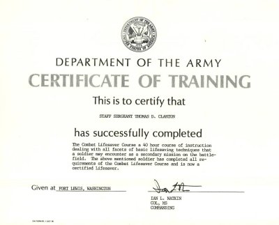 Combat Lifesaver Course training certification