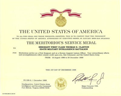 1999 Meritorious Service Medal 2nd Award
