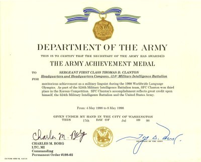 1998 Army Achievement Medal 5th Award