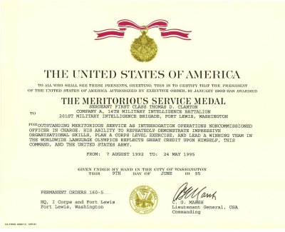 1995 Meritorious Service Medal 1st Award