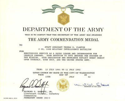 1992 Army Commendation Medal 3rd Award