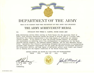 1986 Army Achievement Medal 1st Award