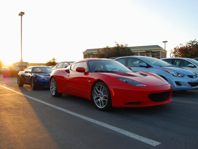 Buddy's blue Elise with red Lotus Evora