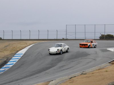 Datsun 510 orange with Porsche 911