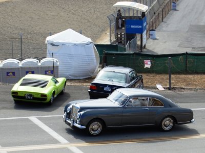 Lamborghini Miura S with classic Bentley coupe