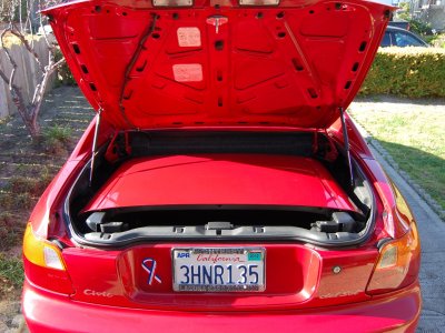 94 Honda Del Sol Si VTEC empty trunk with targa top down