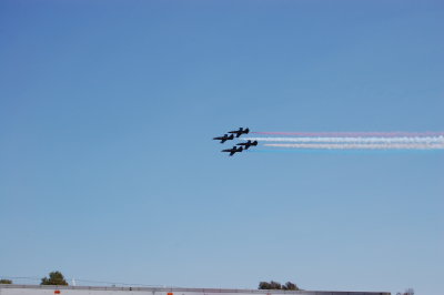 Red, white and blue flight formation