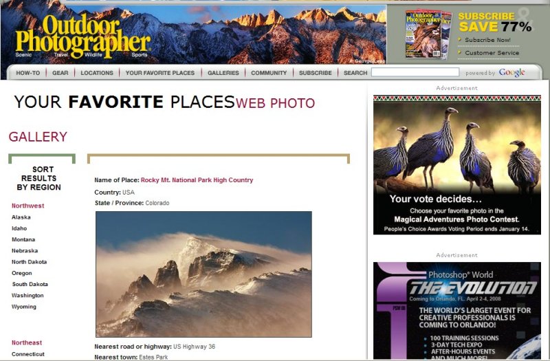 Web Published Outdoor Photography My Favorite Places January, 2008