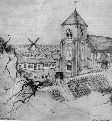 Zoutelande, Catharinakerk tekening Anton Pieck, 1940