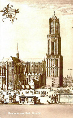Utrecht, Domtoren met kerk prentkaart verstuurd circa 1930