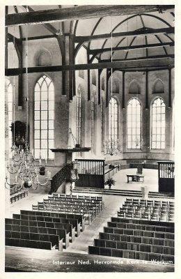Workum, NH kerk interieur, circa 1955
