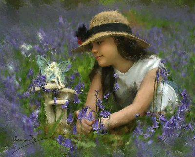 Angel in bluebell wood
