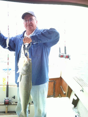 Larry Johnson of the Hunkerdown during the Spring Rockfish Season.