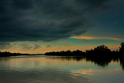 tranquil river at dusk