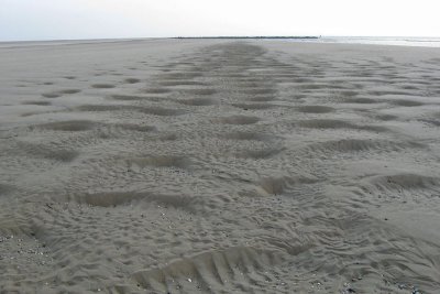 Geulen in het zand door het water