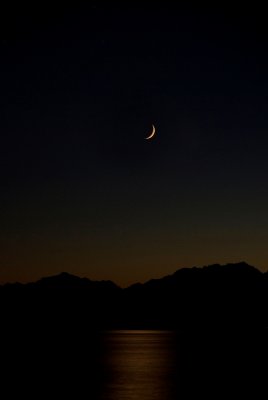 Moon Set Over the Olympics, Puget Sound, Olympic Mountains