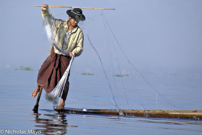 Burma (Shan State) - Leg Rower Fishing From His Boat