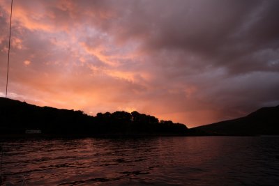 Isle Ornsay sunset, from moorings below the white cottage