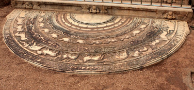 Moonstone of the Queen's Palace (Biso Maligaya) in the sacred city of Anuradhapura