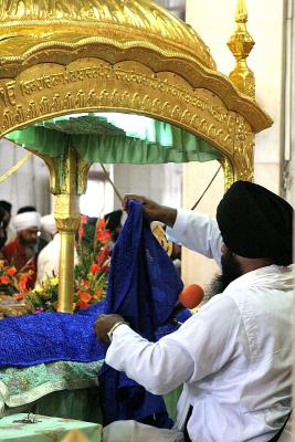 Sikh Temple - putting thr deity to bed!