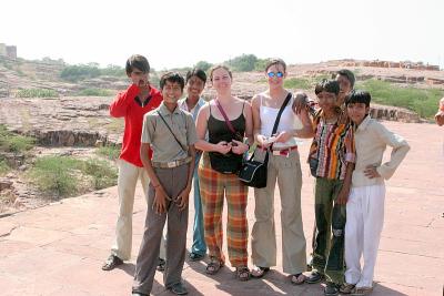 Heather and Caroline with local lads