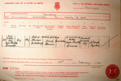 Copy of Guy Goldthorps birth certificate