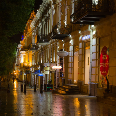 Rustaveli avenue during a rainy night