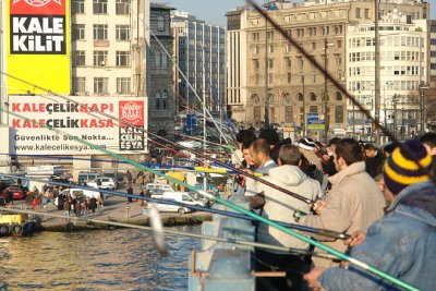 Hundred fishermen on Galata Bridge